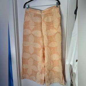 Women’s Joie Peachy Orange Patterned Wide-Leg Cropped Linen Pants - Size Large